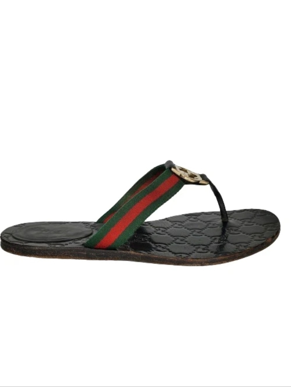 Gucci GG Monogram Web Stripe Black Thong Flip Flop Sandals